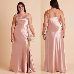 New Birdy Grey LISA LONG DRESS IN SHINY SATIN ROSE GOLD sz 2XL